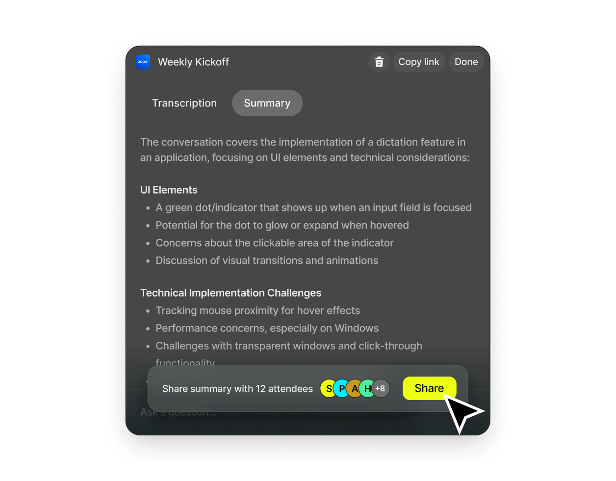 Meeting transcription interface