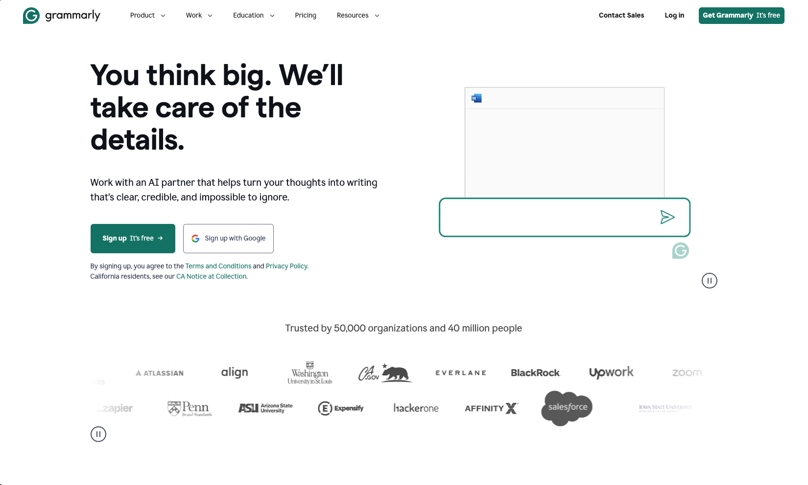 Grammarly interface showing writing improvement suggestions