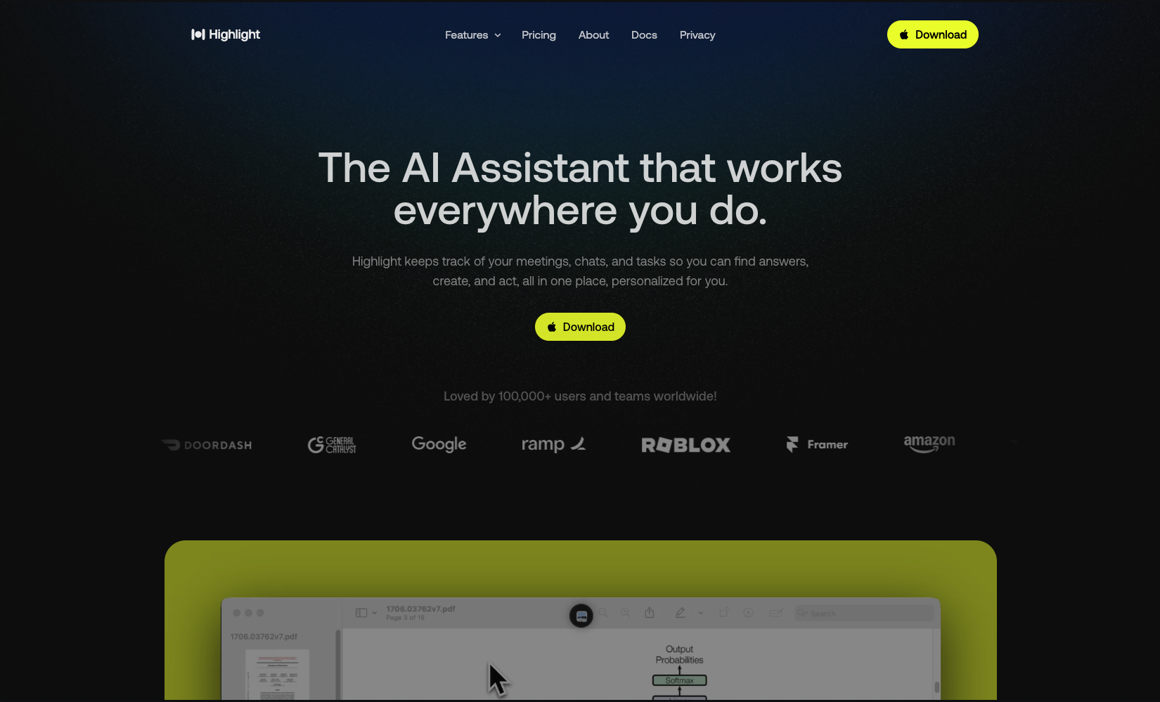 Highlight AI desktop interface showing cross-application assistance